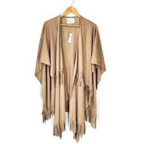 NWT Anthropologie Faux Suede Suede Fringe Poncho x Andersen and Lauth One Size